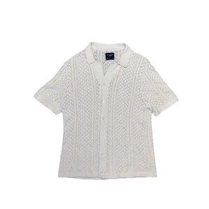 Abercrombie + Fitch Crochet Style Button Sweater Polo Mens Large Boho Beach Vaca
